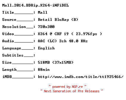 NFO for the release Mall.2014.BDRip.X264-iNFiDEL by iNFiDEL