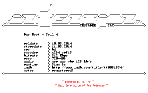 NFO for the release Das.Boot.Teil.4.German.BDRip.x264-iNTENTiON by iNTENTiON