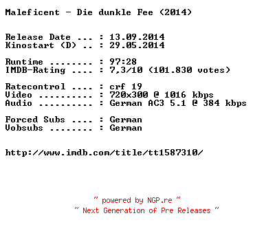NFO for the release Maleficent.Die.dunkle.Fee.UNCUT.German.BDRiP.x264-EXQUiSiTE by EXQUiSiTE