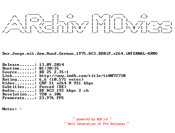 NFO for the release Der.Junge.mit.dem.Hund.German.1975.AC3.BDRiP.x264.iNTERNAL-ARMO by ARMO