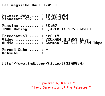 NFO for the release Das.magische.Haus.German.BDRiP.x264-EXQUiSiTE by EXQUiSiTE