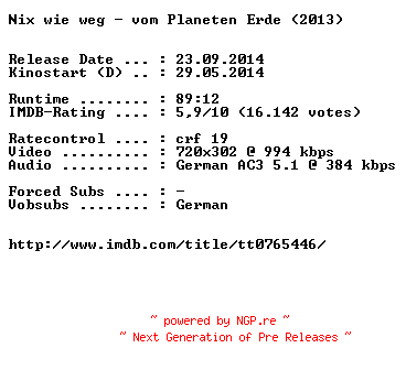 NFO for the release Nix.wie.weg.vom.Planeten.Erde.German.BDRiP.x264-EXQUiSiTE by EXQUiSiTE