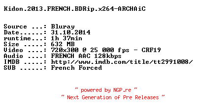 NFO for the release Kidon.2013.FRENCH.BDRip.x264-ARCHAiC by ARCHAiC