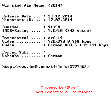 NFO for the release Wir.sind.die.Neuen.German.BDRiP.x264-EXQUiSiTE by EXQUiSiTE