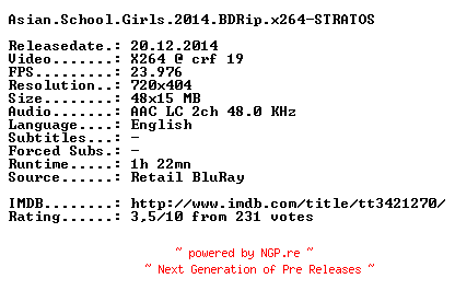 NFO for the release Asian.School.Girls.2014.BDRip.x264-STRATOS by STRATOS