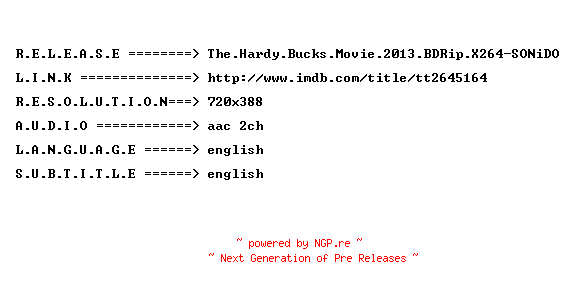 NFO for the release The.Hardy.Bucks.Movie.2013.BDRip.X264-SONiDO by SONiDO