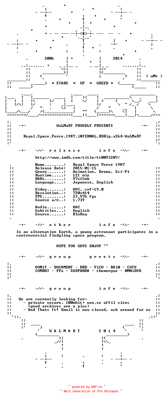 NFO for the release Royal.Space.Force.1987.iNTERNAL.BDRip.x264-WaLMaRT by WaLMaRT