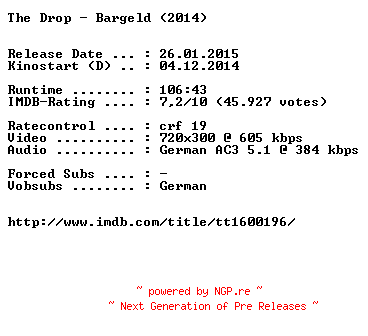 NFO for the release The.Drop.Bargeld.German.BDRiP.x264-EXQUiSiTE by EXQUiSiTE