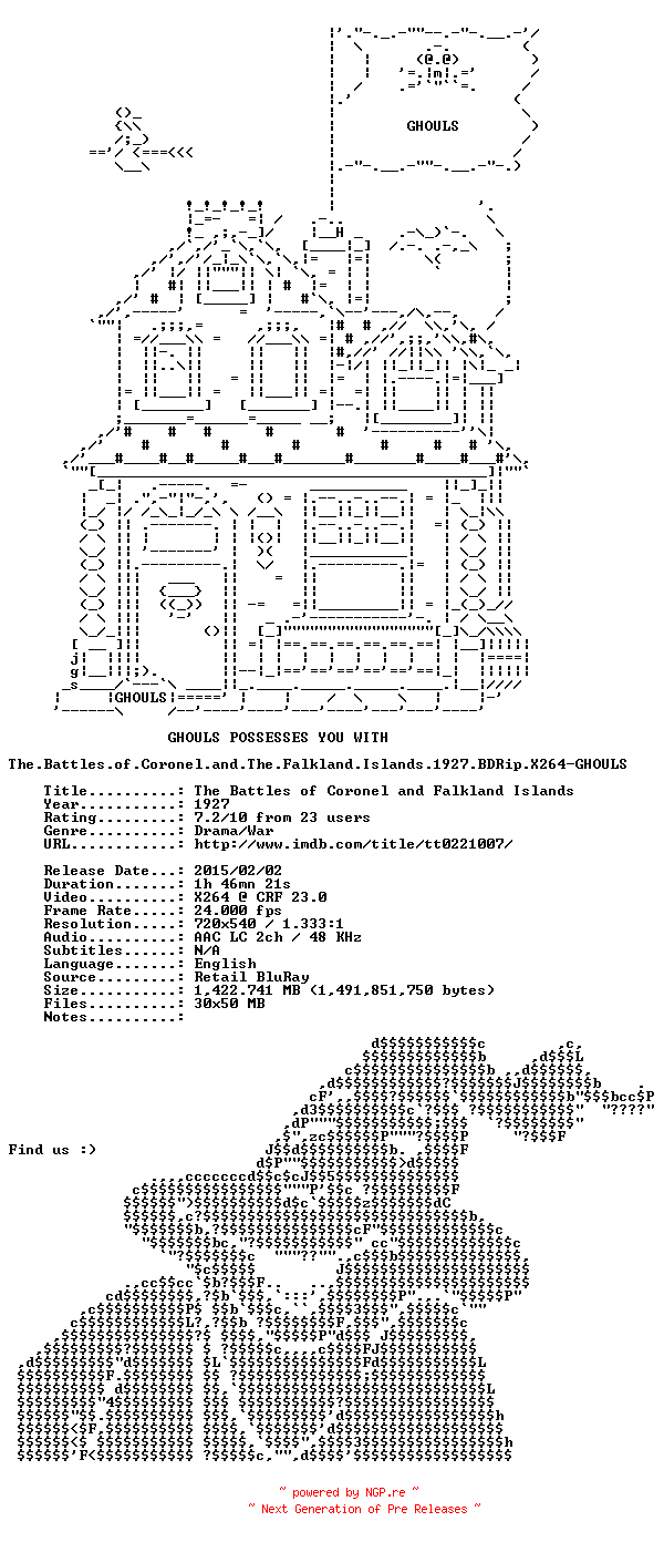 NFO for the release The.Battles.of.Coronel.and.The.Falkland.Islands.1927.BDRip.X264-GHOULS by GHOULS
