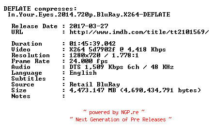 NFO for the release In.Your.Eyes.2014.720p.BluRay.X264-DEFLATE by DEFLATE
