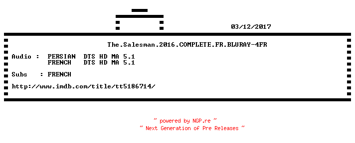 NFO for the release The.Salesman.2016.COMPLETE.FR.BLURAY-4FR by 4FR