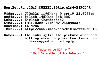 NFO for the release Run.Boy.Run.2013.SUBBED.BDRip.x264-BiPOLAR by BiPOLAR