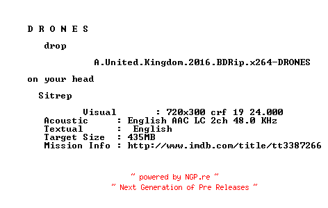 NFO for the release A.United.Kingdom.2016.BDRip.x264-DRONES by DRONES