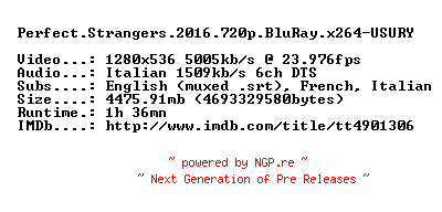 NFO for the release Perfect.Strangers.2016.720p.BluRay.x264-USURY by USURY