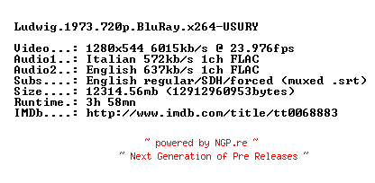 NFO for the release Ludwig.1973.720p.BluRay.x264-USURY by USURY