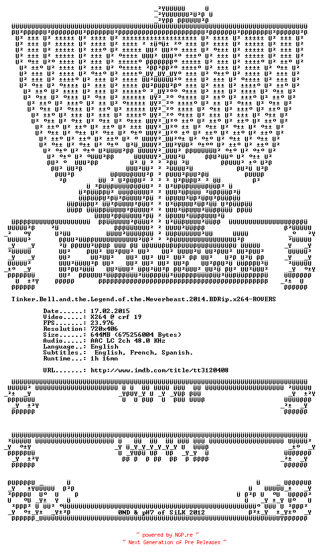 NFO for the release Tinker.Bell.and.the.Legend.of.the.Neverbeast.2014.BDRip.x264-ROVERS by ROVERS