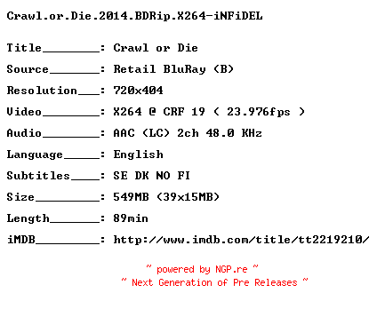 NFO for the release Crawl.or.Die.2014.BDRip.X264-iNFiDEL by iNFiDEL