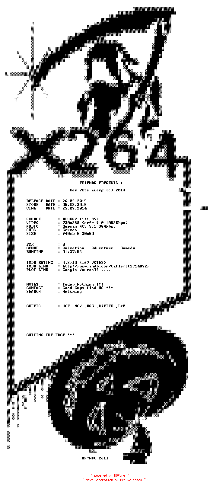 NFO for the release Der.7bte.Zwerg.German.2014.AC3.BDRiP.x264-XF by XF