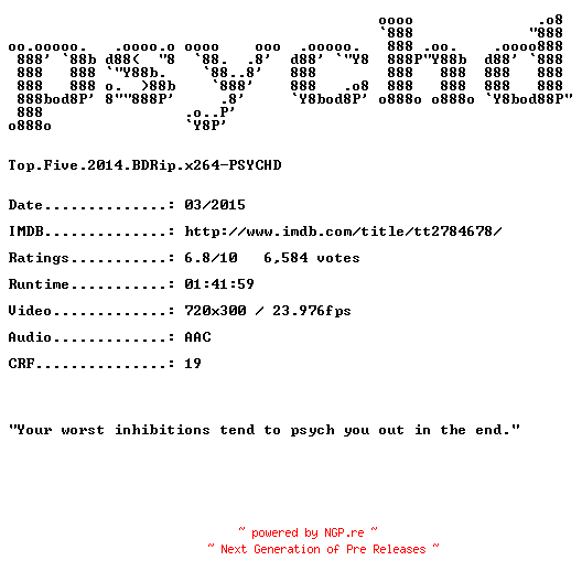 NFO for the release Top.Five.2014.BDRip.x264-PSYCHD by PSYCHD