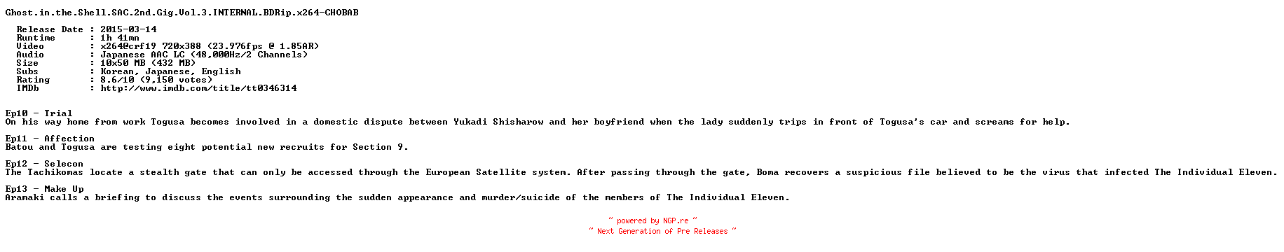 NFO for the release Ghost.in.the.Shell.SAC.2nd.Gig.Vol.3.INTERNAL.BDRip.x264-CHOBAB by CHOBAB