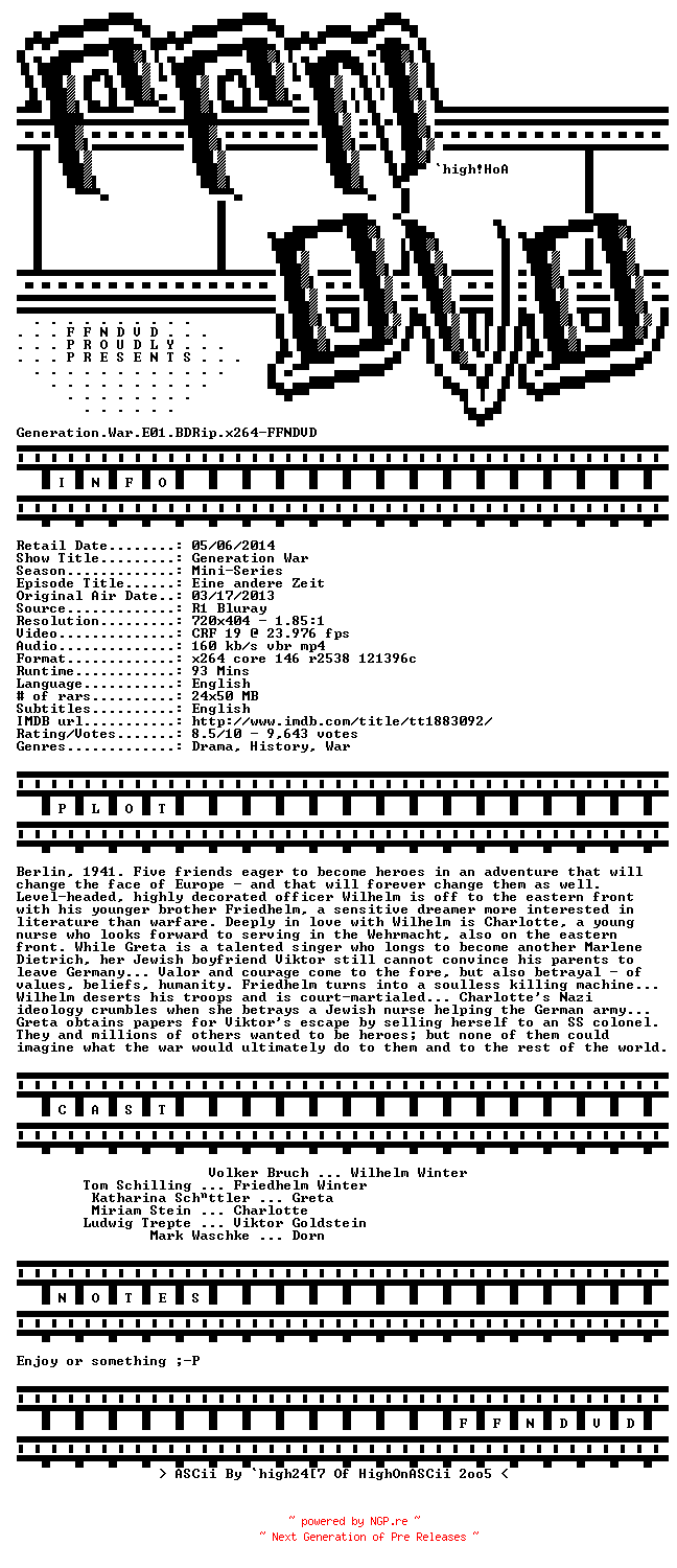 NFO for the release Generation.War.E01.BDRip.x264-FFNDVD by FFNDVD