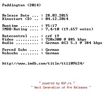 NFO for the release Paddington.German.BDRiP.x264-EXQUiSiTE by EXQUiSiTE