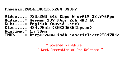 NFO for the release Phoenix.2014.BDRip.x264-USURY by USURY