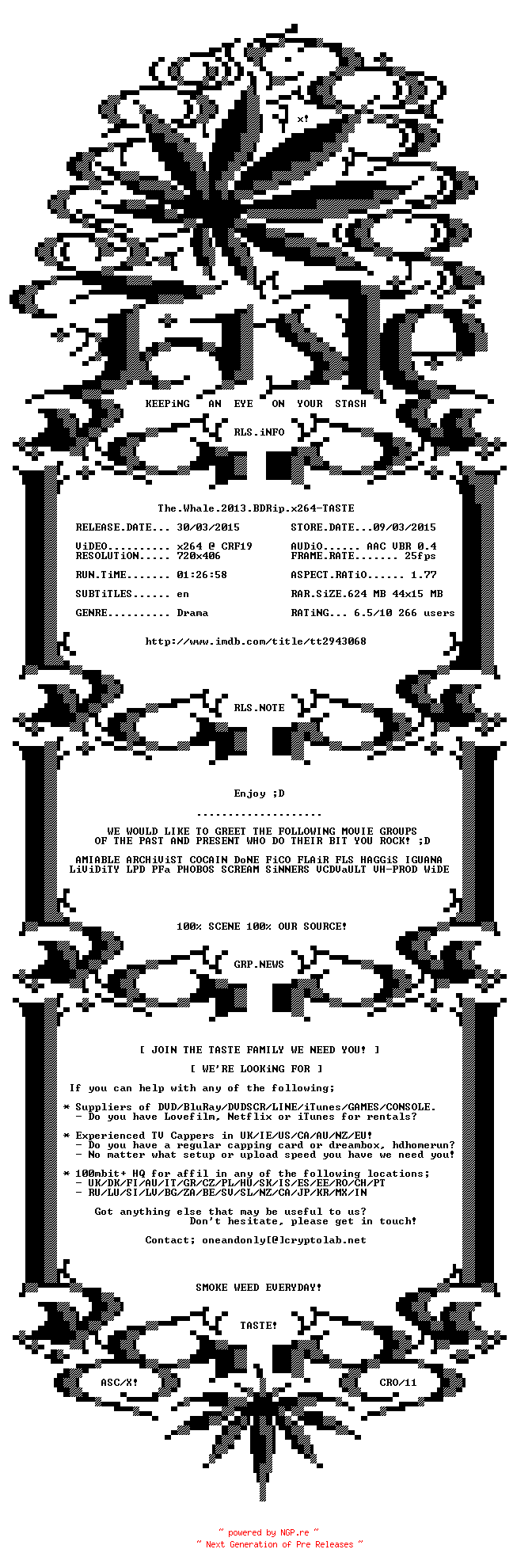 NFO for the release The.Whale.2013.BDRiP.X264-TASTE by TASTE