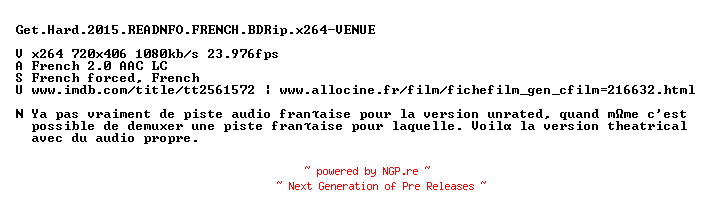 NFO for the release Get.Hard.2015.READNFO.FRENCH.BDRip.x264-VENUE by VENUE