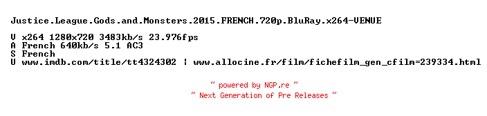 NFO for the release Justice.League.Gods.and.Monsters.2015.FRENCH.720p.BluRay.x264-VENUE by VENUE