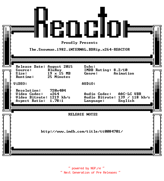 NFO for the release The.Snowman.1982.iNTERNAL.BDRip.x264-REACTOR by REACTOR