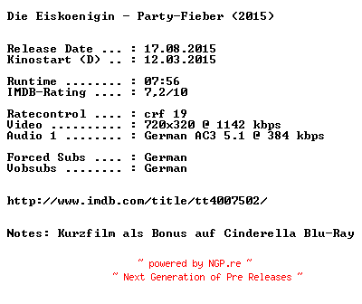NFO for the release Die.Eiskoenigin.Party.Fieber.German.2015.AC3.BDRiP.x264-EXQUiSiTE by EXQUiSiTE