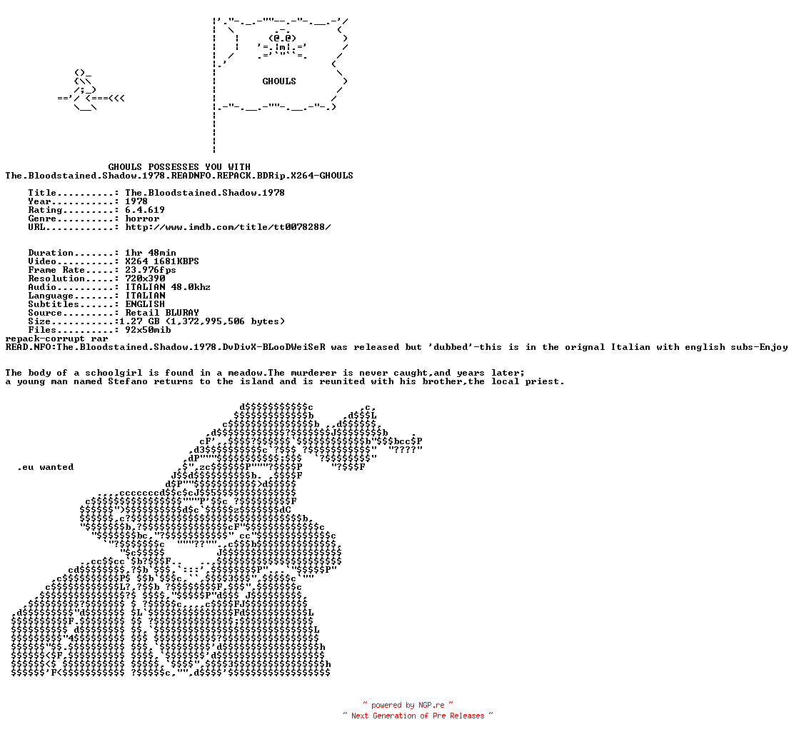 NFO for the release The.Bloodstained.Shadow.1978.READNFO.REPACK.BDRip.X264-GHOULS by GHOULS