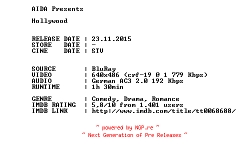 NFO for the release Hollywood.1972.German.BDRip.x264-AIDA by AIDA