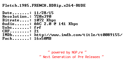 NFO for the release Fletch.1985.FRENCH.BDRip.x264-RUDE by RUDE
