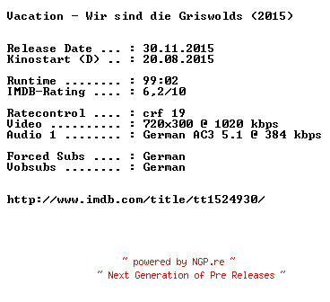 NFO for the release Vacation.Wir.sind.die.Griswolds.German.2015.AC3.BDRiP.x264-EXQUiSiTE by EXQUiSiTE
