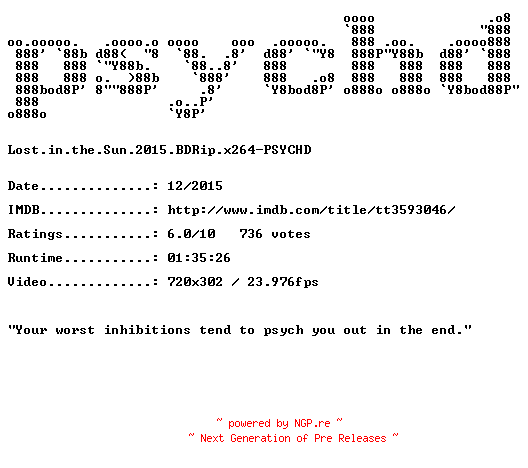 NFO for the release Lost.in.the.Sun.2015.BDRip.x264-PSYCHD by PSYCHD