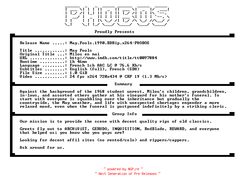 NFO for the release May.Fools.1990.BDRip.x264-PHOBOS by PHOBOS