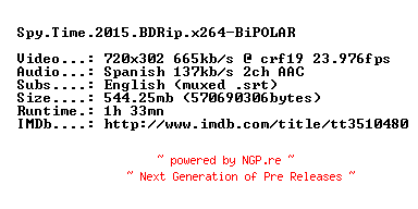 NFO for the release Spy.Time.2015.BDRip.x264-BiPOLAR by BiPOLAR