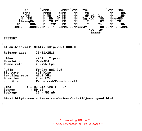 NFO for the release Elfen.Lied.Vol1.MULTi.BDRip.x264-AMB3R by AMB3R