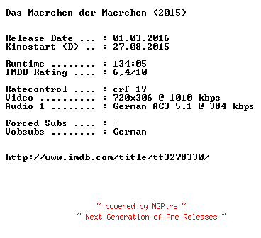 NFO for the release Das.Maerchen.der.Maerchen.German.2015.AC3.BDRiP.x264-EXQUiSiTE by EXQUiSiTE