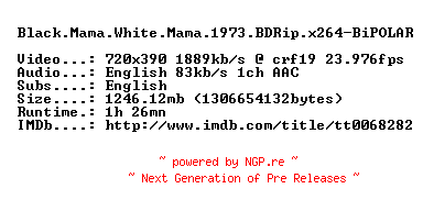 NFO for the release Black.Mama.White.Mama.1973.BDRip.x264-BiPOLAR by BiPOLAR