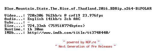 NFO for the release Blue.Mountain.State.The.Rise.of.Thadland.2016.BDRip.x264-BiPOLAR by BiPOLAR