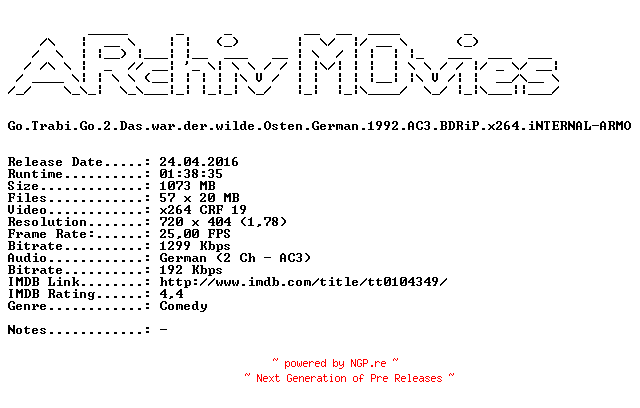 NFO for the release Go.Trabi.Go.2.Das.war.der.wilde.Osten.German.1992.AC3.BDRiP.x264.iNTERNAL-ARMO by ARMO