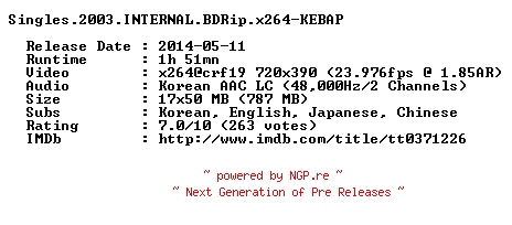 NFO for the release Singles.2003.INTERNAL.BDRip.x264-KEBAP by KEBAP