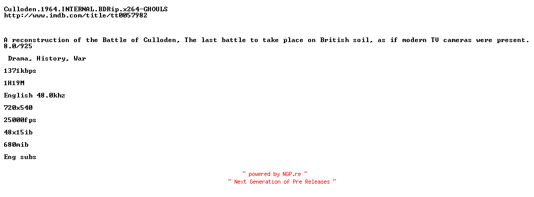 NFO for the release Culloden.1964.INTERNAL.BDRip.x264-GHOULS by GHOULS