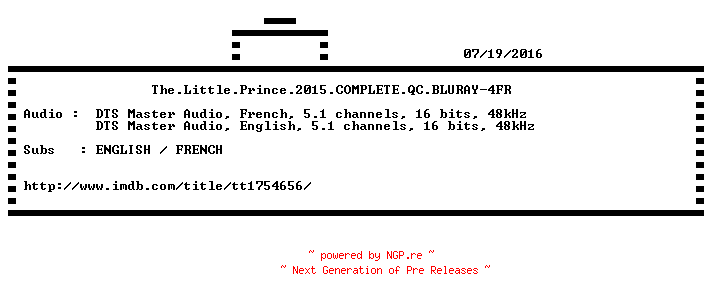 NFO for the release The.Little.Prince.2015.COMPLETE.QC.BLURAY-4FR by 4FR