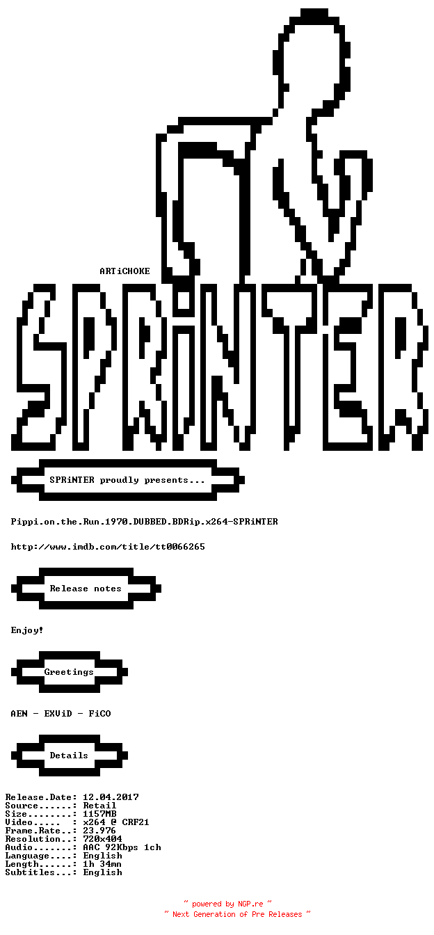 NFO for the release Pippi.on.the.Run.1970.DUBBED.BDRip.x264-SPRiNTER by SPRiNTER