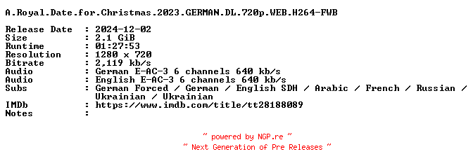 NFO for the release A.Royal.Date.for.Christmas.2023.GERMAN.DL.720p.WEB.H264-FWB by FWB