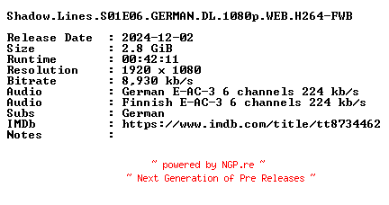 NFO for the release Shadow.Lines.S01E06.GERMAN.DL.1080p.WEB.H264-FWB by FWB